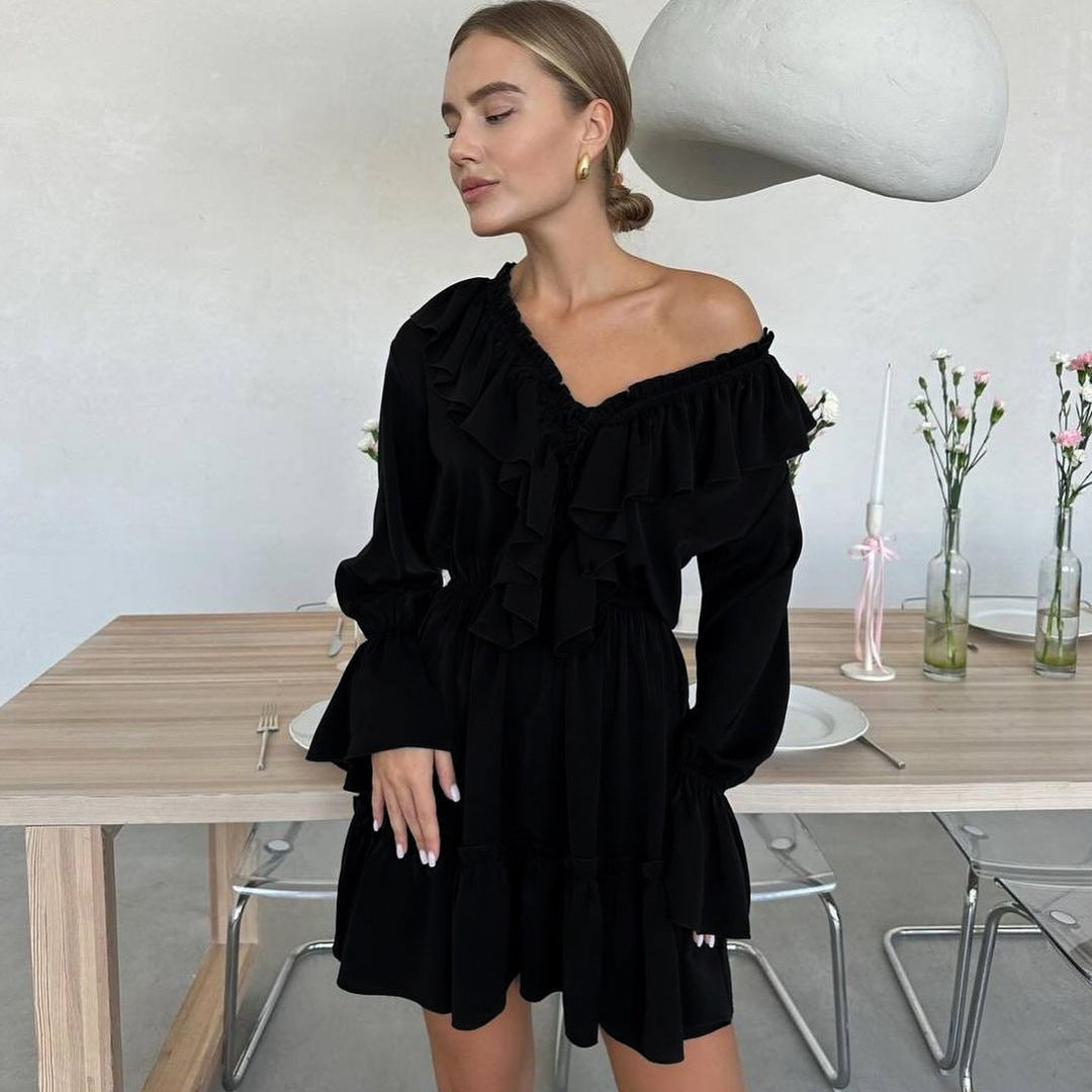 Fashion V-Neck Pleated Dress