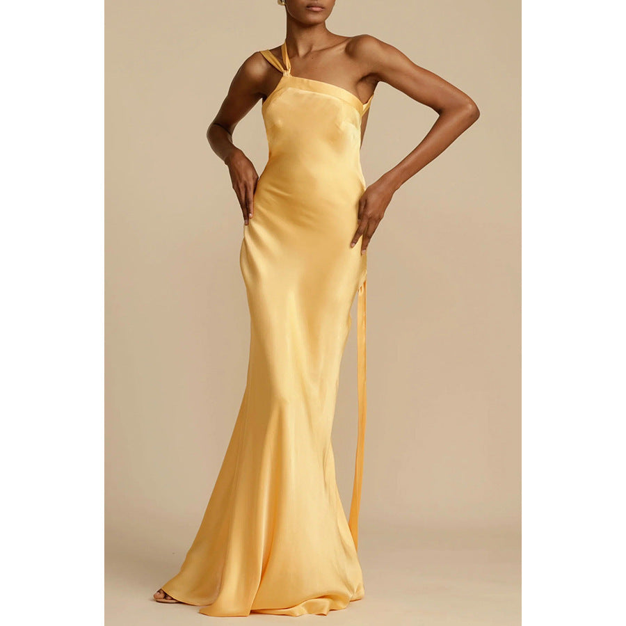 Yellow Satin A-Line Long Dress