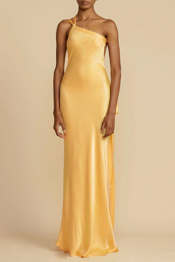 Yellow Satin A-Line Long Dress